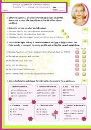 English Worksheet: Christina Aguilera - Personal Identification (likes + dislikes): LISTENING