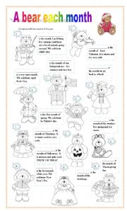 English Worksheet: A bear each month