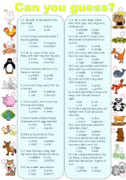 English Worksheet: Can you guess? ( animals )