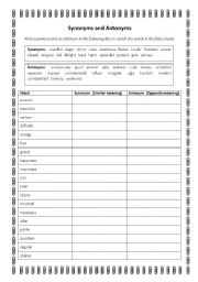 English Worksheet: Synonyms and Antonyms