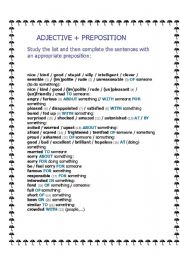 English Worksheet: ADJECTIVE+PREPOSITION