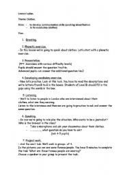 English Worksheet: lesson Clothes
