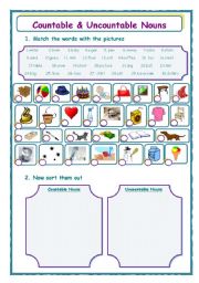 English Worksheet: countable & uncountble nouns