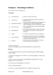 English Worksheet: Webquest - Marketing to Children