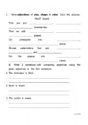 English worksheet: Adjectives of size, shape, color & comparisons
