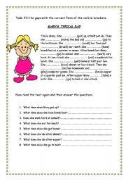 English Worksheet: Daily Routines - Marys Typical Day