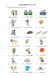 English Worksheet: Subject pronouns: he, she, it, they