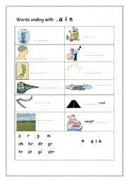 English Worksheet: Spelling:  words ending with ain