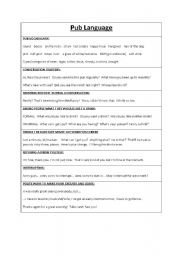 English Worksheet: Pub Language