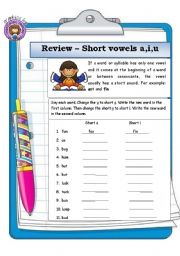 English Worksheet: Short a, i, u