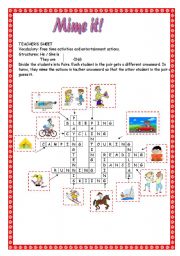 English Worksheet: Free time and entertaining activities crossword