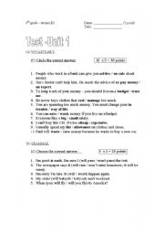 English worksheet: test -on a unit about money