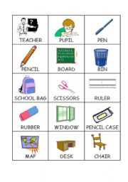 English Worksheet: Memorygame : classroom objects
