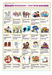 English Worksheet: SIMPLE PRESENT: + & - (NOT 3rd person: he, she, it)