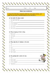 English worksheet: Make new sentences