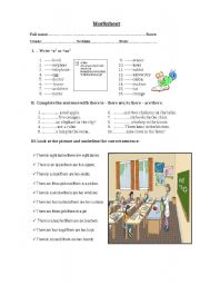 English Worksheet: There is - There are / a - an