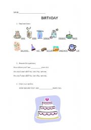 English worksheet: birthday