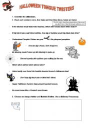English Worksheet: Halloween tongue twisters