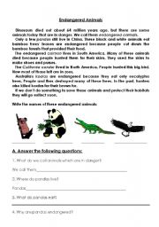 English Worksheet: Endangered Animals