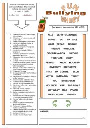 English Worksheet: Fun Sheet Theme: Bullying