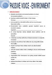 English Worksheet: PASSIVE VOICE - ENVIRONMENT