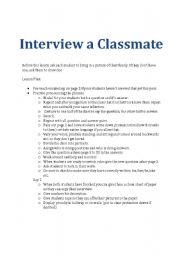English Worksheet: Interview a classmate. Grammar: he/she his/her