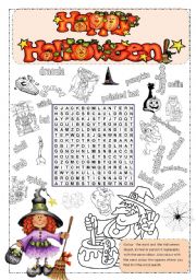 English Worksheet: Halloween Word Search 