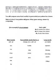 English worksheet: Using comparatives with food