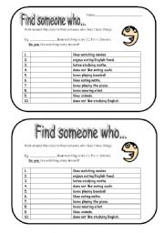 English Worksheet: Find someone who