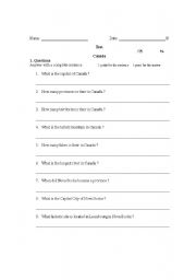 English Worksheet: Canada Test