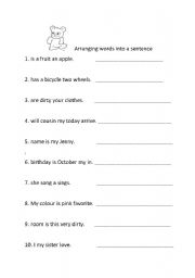 English worksheet: arranging words into a sentence