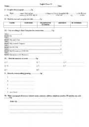 English worksheet: Test personal information and numberes