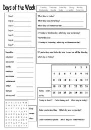 English Worksheet: Days of the Week Practice Sheet