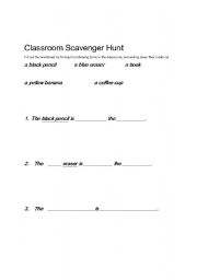 English worksheet: Classroom Scavenger hunt (using prepositions)