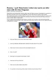 English Worksheet: Wayne Rooney Leave Manchester United - Reading and Writing comprehension