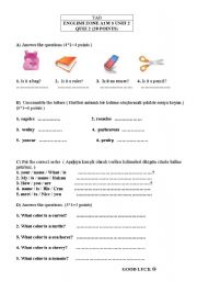 English worksheet: classroom object and colors