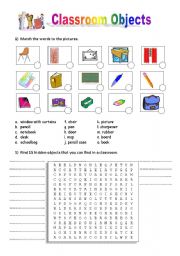 English Worksheet: Classroom Objects