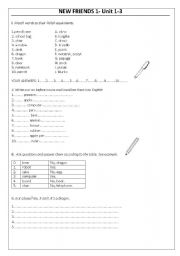 English worksheet: NEW FRIENDS 1