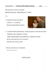 English Worksheet: boy in the striped pyjamas class test