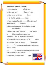 English Worksheet: Prepositions In-On-At Exercises