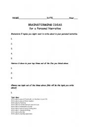 English worksheet: Brainstorming Sheet