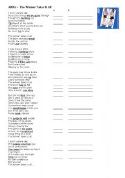 English Worksheet: The Winner Takes It All (2 worksheets)