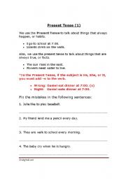 English Worksheet: Present Tense 1