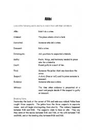 English worksheet: alibi