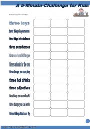 English Worksheet: A 5-Minute Challenge for Kids (3)