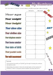 English Worksheet: My Numbers