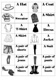 English Worksheet: clothes falshcard / memory game