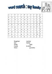 English Worksheet: Family Word Search