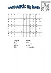 English worksheet: Family Word Search