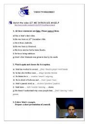 English Worksheet: video-Let me introduce myself